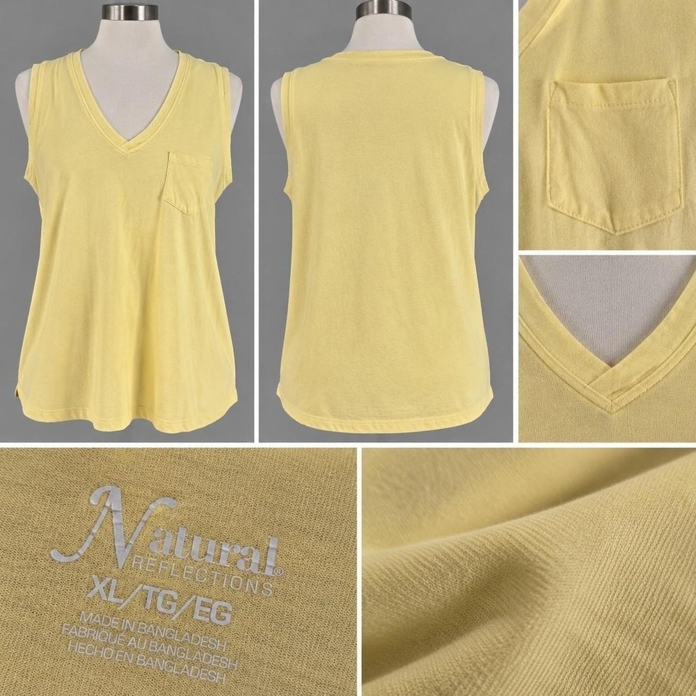 Natural Reflections Women's XL Yellow V-Neck Sleeveless Pocket Tank Top
